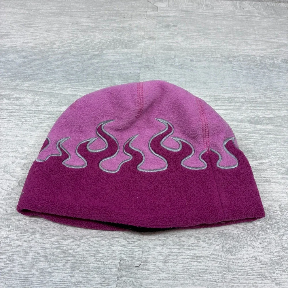 Vintage L.L. Bean Flame Beanie Kids M Pink Magenta Fleece Winter Hat 0JTC7